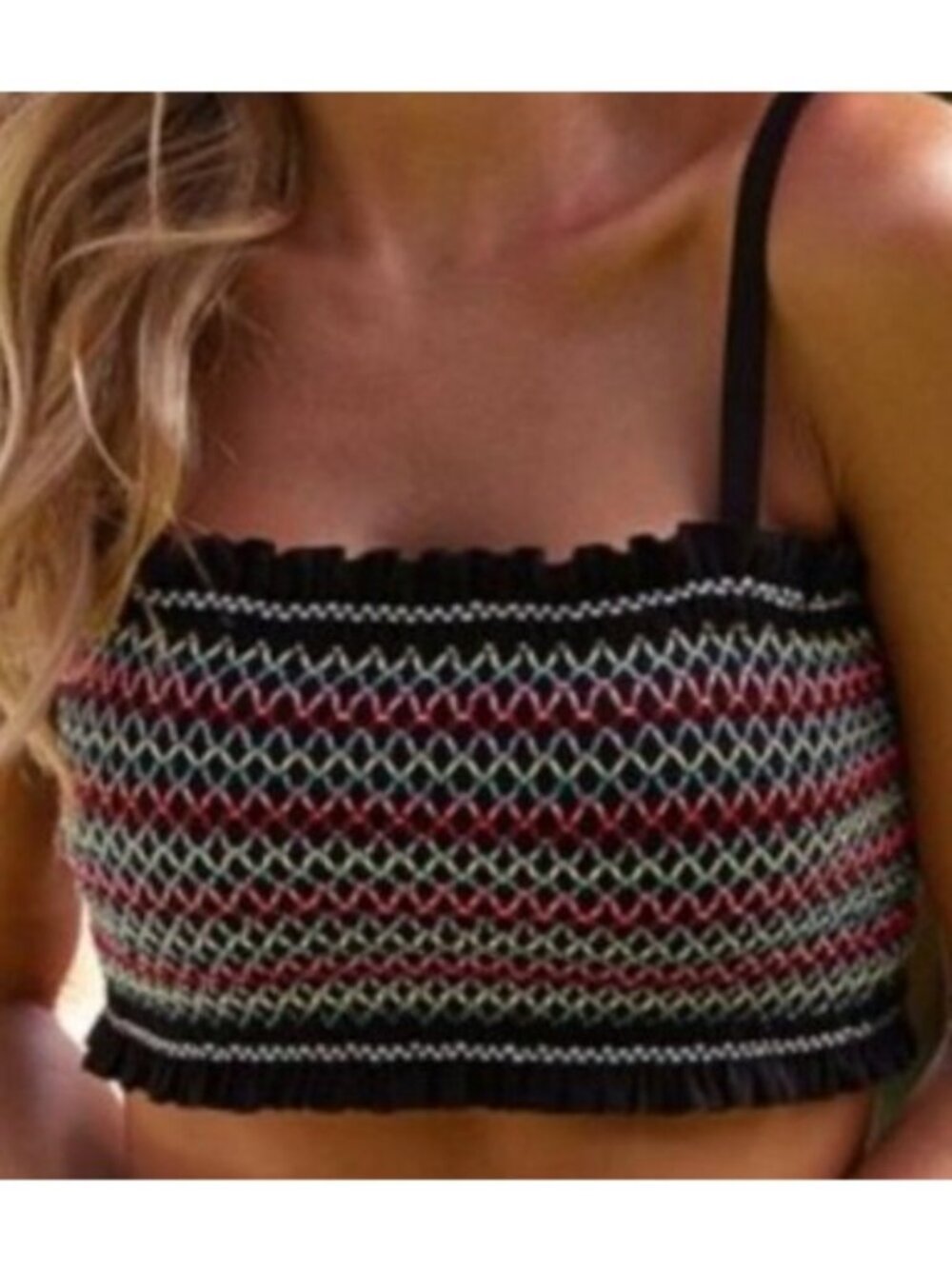 Colorful Rainbow Stitch Bandeau Bikini Top S Boho Indie Festival Crop Beach Chic